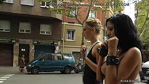 Dark haired Euro slut gets anal banged in public