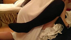 Amateur couple in miniskirt cosplay gets blowjob and creampie on sofa 😘