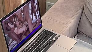 Nude Milf with Natural Tits Masturbates Wildly on Sofa in Lena Paul's Video.