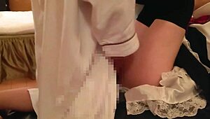 Beautiful cosplay maid gets creampied on a submissive couch