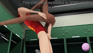 3dgspot - Naughty teen cheerleader rides quarterback's cock in locker room cartoon