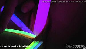 Nice 27yo Raquel gapes her pussy with kinky glowsticks for cervix view