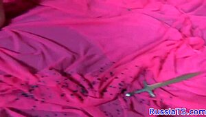 Big tits Russian tranny caught in close-up solo play