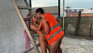 Yo, wanna watch builder bang boss’s blonde wife outdoors on deck?