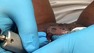 Detailed Tattoo Session With Lesbian Artists In Ebony Skin And Cute Teens