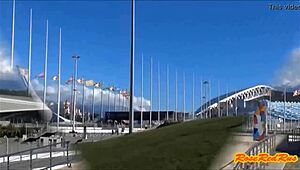 Flashing skirt at Olympic Park Sochi during 2014 event