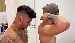 Gay college boys have sex and relax in the balcony