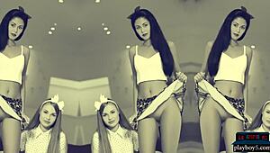 just saw two hot mini skirt teen models stripping each other down