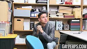 Handsome gay caught stealing, forced to suck big black cock