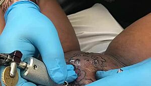Detailed Tattoo Session With Lesbian Artists In Ebony Skin And Cute Teens