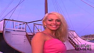Beautiful blonde Alanna shows her tits and pee outside in public