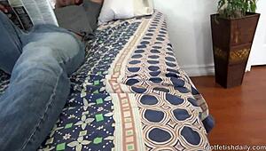 Footjob fun with bare toes gets me going... wow!