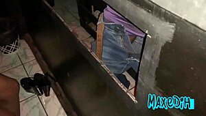 Husband films amateur wife getting fucked in gloryhole by prostitute