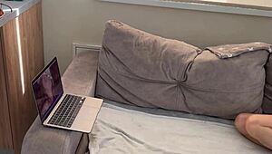 Nude Milf with Natural Tits Masturbates Wildly on Sofa in Lena Paul's Video.