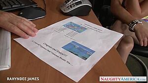 Rahyndee James in pantyhose gets fucked and facialized with sucking action