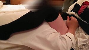 Amateur couple in miniskirt cosplay gets blowjob and creampie on sofa 😘