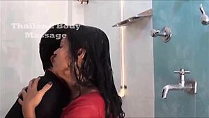 Holy crap! Servant helps women bathe in transparent blouse. What a steamy sight!