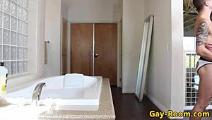 Tattooed Twinks In Bathroom Encounter With Muscular Bodybuilder