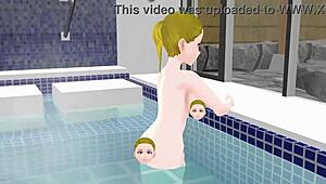 i saw an anime woman bathing in a japanese public sento bath.