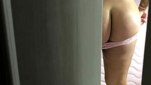 Hey, spying on my stepsister's tight pussy in thong