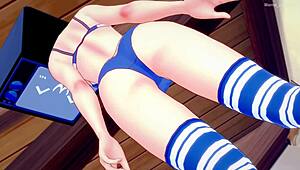 I watch the TV woman strip her bikini and fuck passionately on the bed.