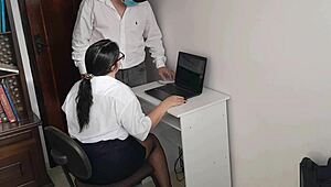 the horny secretary with big ass gets cum in mouth from boss