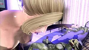 3D porn with an alien theme featuring a big girl and anal sex