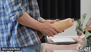 Nate Grimes and Friends Turn Friendsgiving into Wild Raw Gay Fucking Party with Hunks Bent Over and Sucking Monster Cocks