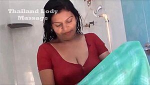 Holy crap! Servant helps women bathe in transparent blouse. What a steamy sight!