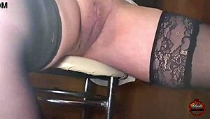 Cum on black stockings after licking her pussy!