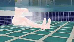 i saw an anime woman bathing in a japanese public sento bath.