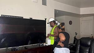 construction worker whore kendale slams client with bbc on the job. hard pounding leaves her dripping