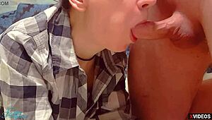 Babe in tight pantyhose sucked off her stepbrother while parents were home, cum on leggings