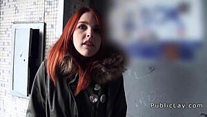 Spanish redhead amateur flashing tits outdoors with her couple. 😍