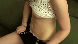 september scott fingers her pussy hard on the coach. blonde teen licks and sucks wildly.