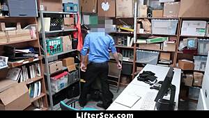 Amateur suspect caught shoplifting in office. Clothes ripped during punishment.