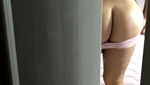 Hey, spying on my stepsister's tight pussy in thong