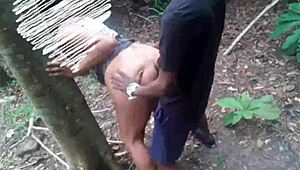 Interracial Amateur Couple Fucks Outdoors in the Forest, Milf in Public