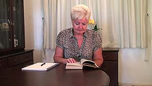 British and Full-Figured Granny Sandie Masturbates with a Dildo
