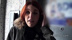 Spanish redhead amateur flashing tits outdoors with her couple. 😍