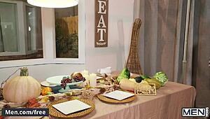 Nate Grimes and Friends Turn Friendsgiving into Wild Raw Gay Fucking Party with Hunks Bent Over and Sucking Monster Cocks