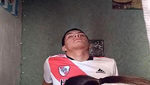 Latina amateur MASTURBATES soccer player's BIG COCK and SWALLOWS it