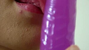 Teen Romanian Amateur Sucks Dildo Close-Up in Solo European Session