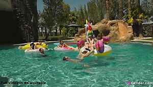 Blonde Shemale with Big Tits Gets Gangbanged at Party