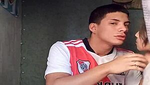 Latina amateur MASTURBATES soccer player's BIG COCK and SWALLOWS it