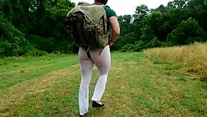 candid camping trip with housewife flashing thong bodysuit in wild spreading