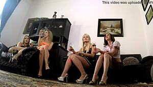 Bottom cam captures party girls' skirts with sneaky upskirt views.