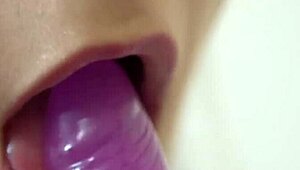 Teen Romanian Amateur Sucks Dildo Close-Up in Solo European Session