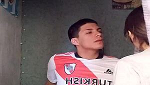 Latina amateur MASTURBATES soccer player's BIG COCK and SWALLOWS it