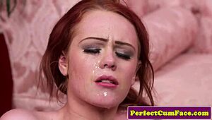 Petite Redhead Takes Facial Cumshot